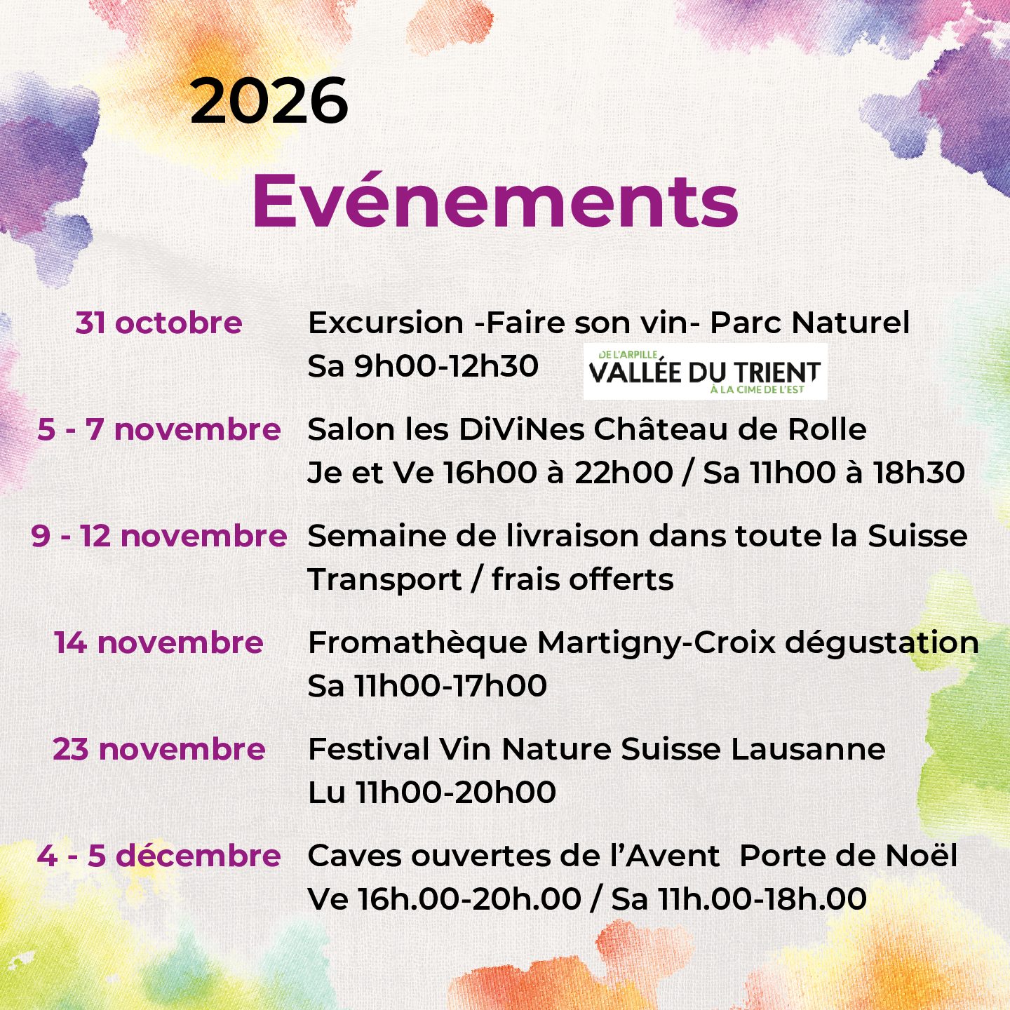 AGENDA 2026 octobre à décembre cave Florian Besse